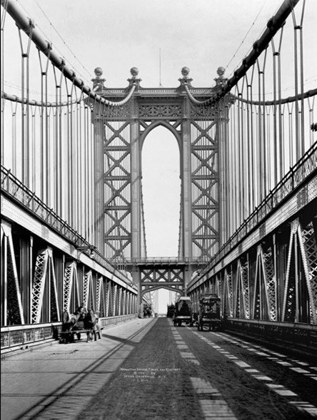 Художествен печат Manhattan bridge Tower and roadway, 1911