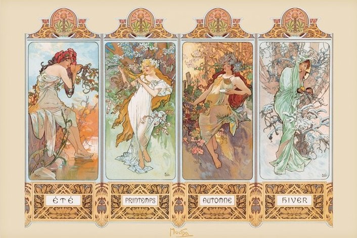 Плакат с рамка Alfons Mucha - 4 seasons