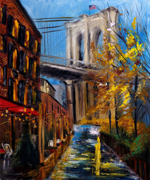 Принти на полотні Autumn at Brooklyn Bridge in DUMBO New York, 2021