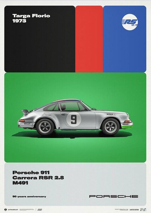 Εκτύπωση τέχνης Porsche 911 RSR - 50th Anniversary - Targa Florio - 1973