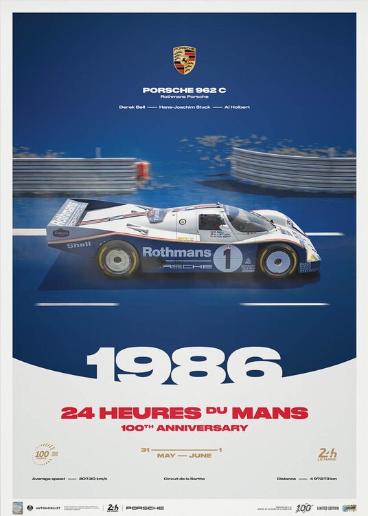 Εκτύπωση τέχνης Porsche 962C - 24h Le Mans - 100th Anniversary - 1986