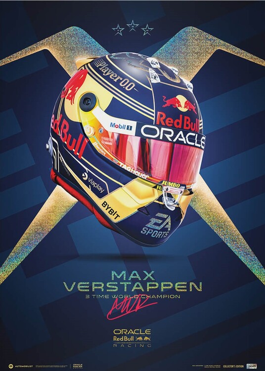 Εκτύπωση τέχνης Oracle Red Bull Racing - Max Verstappen - Helmet - Champion - 2023