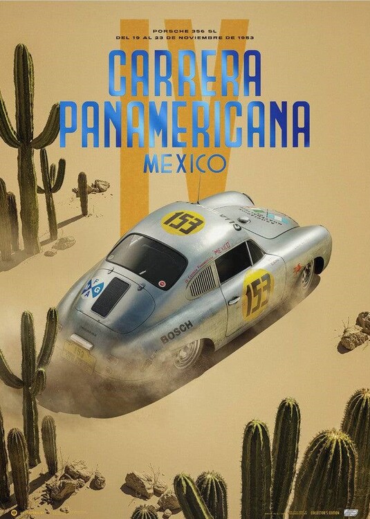 Εκτύπωση τέχνης Porsche 356 SL - Past - Carrera PanAmericana - 1953