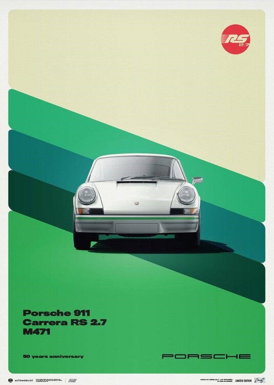 Εκτύπωση τέχνης Porsche 911 RS - 50th Anniversary - 1973 - White