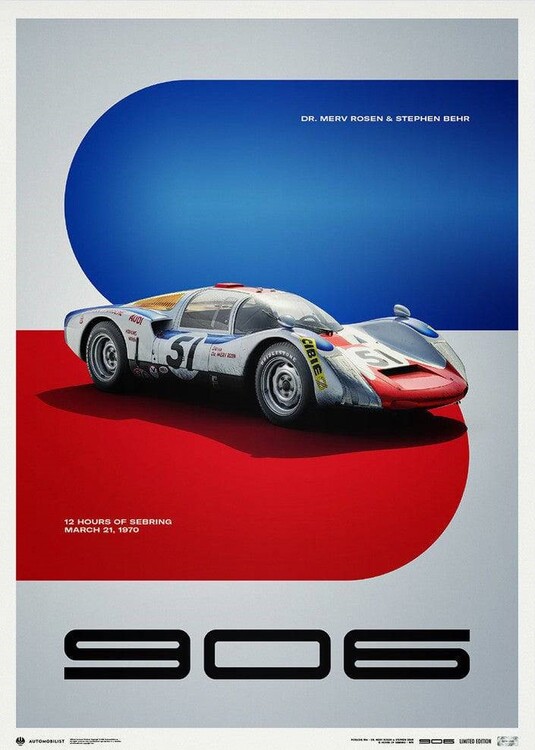 Εκτύπωση τέχνης PORSCHE 906 - 12 HOURS OF SEBRING - 1970