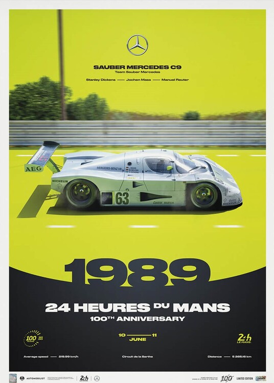 Εκτύπωση τέχνης Sauber Mercedes C9 - 24h Le Mans - 100th Anniversary - 1989