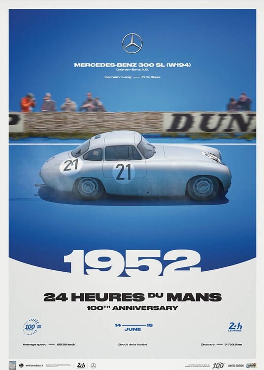 Εκτύπωση τέχνης Mercedes 300 SL - 24h Le Mans - 100th Anniversary - 1952