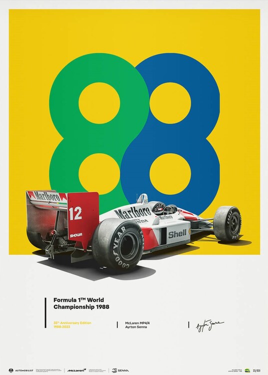Εκτύπωση τέχνης McLaren MP4/4 - Ayrton Senna - 88 - San Marino GP - 35th Anniversary - 1988