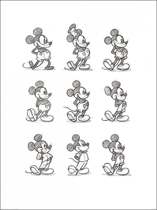 Художествен печат Mickey Mouse - Sketched Multi