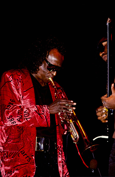 Принти на полотні Miles Davis, during a live performance, 1970-80
