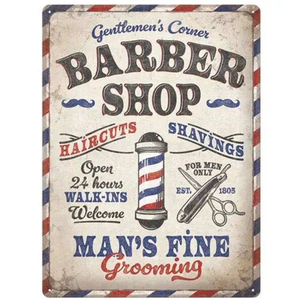 Metallikyltti Barber Shop