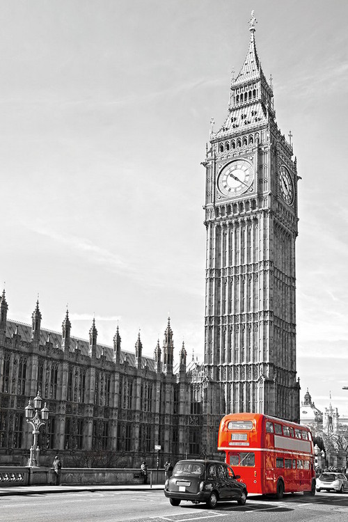 Картина у склі London - Big Ben and Red Bus