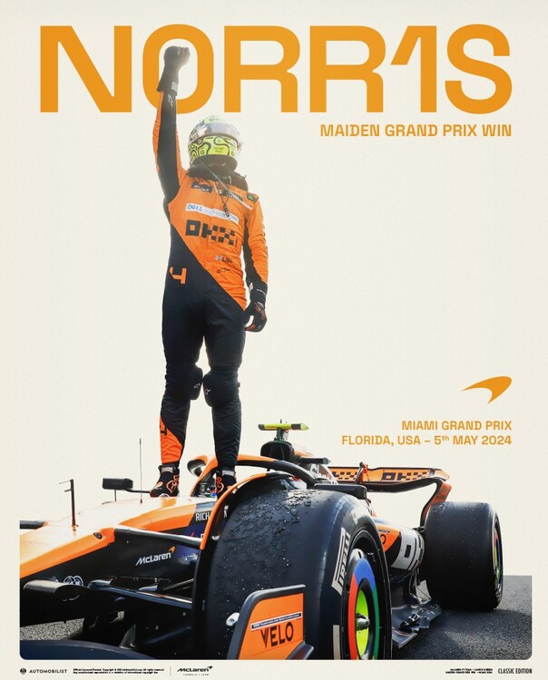 Εκτύπωση τέχνης McLaren Formula 1 Team – Lando Norris - Maiden Grand Prix Win - Miami – 2024 -