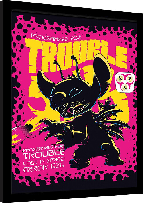 Poster emoldurado Stitch - Trouble