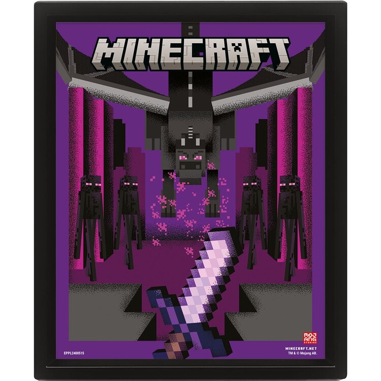 Πλαισιωμένη 3D αφίσα Minecraft - Ender Dragon Duel
