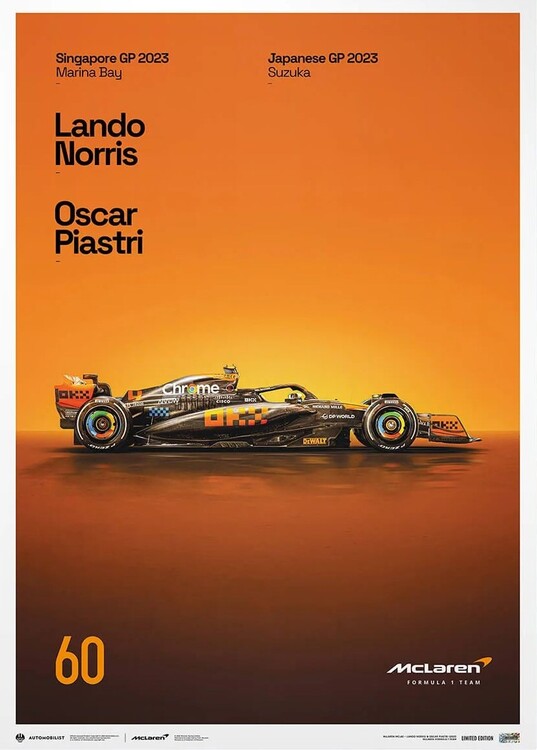 Εκτύπωση τέχνης McLaren Formula 1 Team - 2023 Stealth Mode 60th Anniversary - Unique Numbers McLaren Poster