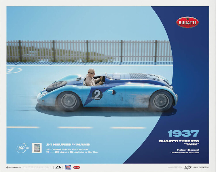 Εκτύπωση τέχνης 24H Le Mans - 100 Years - Bugatti Type 57G Tank - 1937