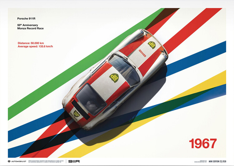 Εκτύπωση τέχνης Porsche 911R - BP Racing - Monza - 1967
