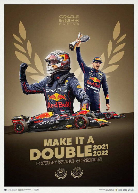Εκτύπωση τέχνης Oracle Red Bull Racing - Make It Double - Max Verstappen - 2022 F1® World Drivers' Champion