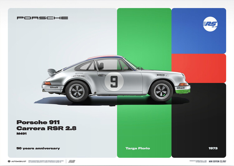 Εκτύπωση τέχνης Porsche 911 Carrera RSR 2.8 - 50th Anniversary - Targa Florio - 1973