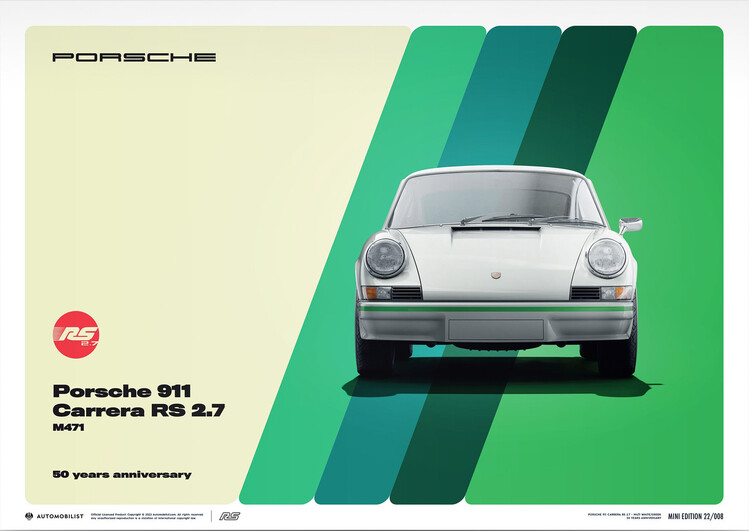Εκτύπωση τέχνης Porsche 911 Carrera RS 2.7 - 50th Anniversary - 1973 - White