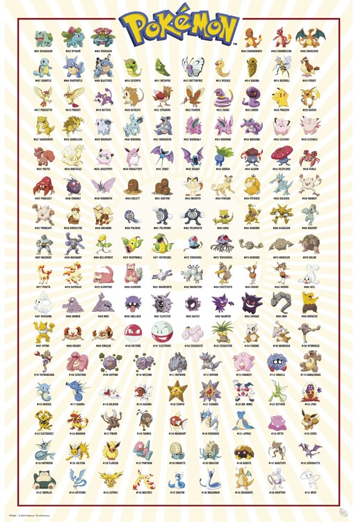 Плакат Pokemon - Kanto 151