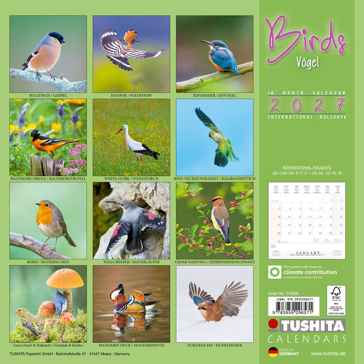 Koledar 2027 Birds | 16-mesečni