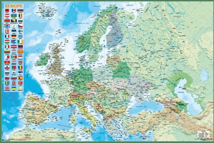 Плакат Politiska och fysiska Europakarta