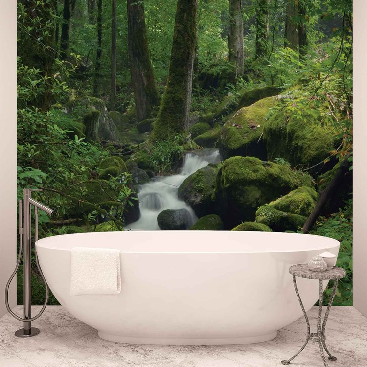 Forest Waterfall Rocks Nature Wallpaper Mural