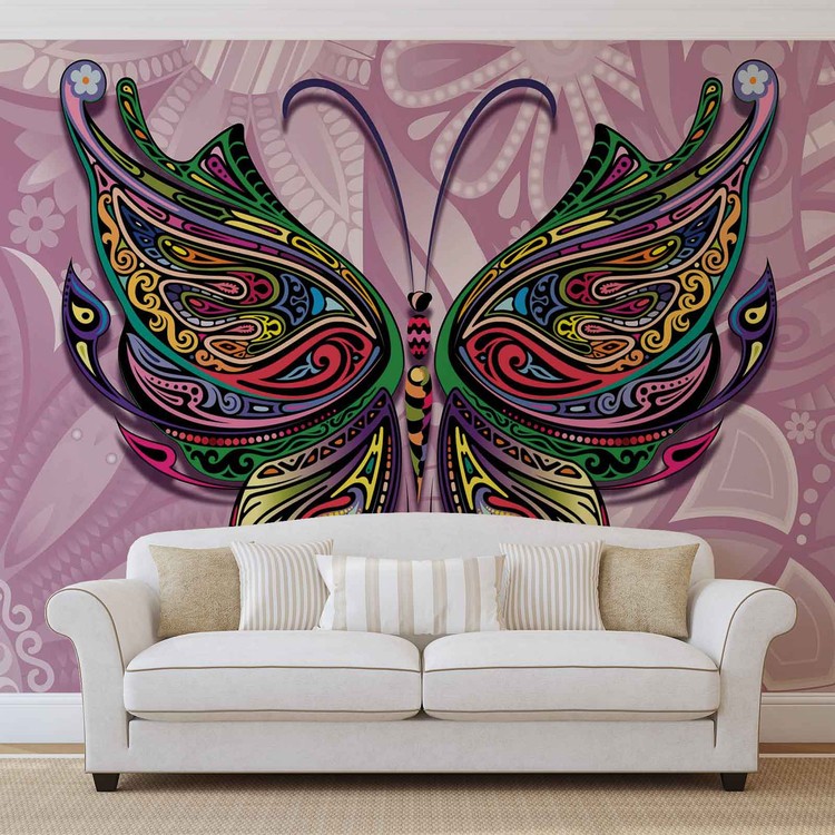 Ταπετσαρία Fleurs Papillons Couleurs Abstraites
