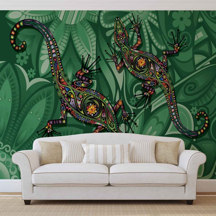 Lizards Flowers Abstract Colours Wallpaper Mural