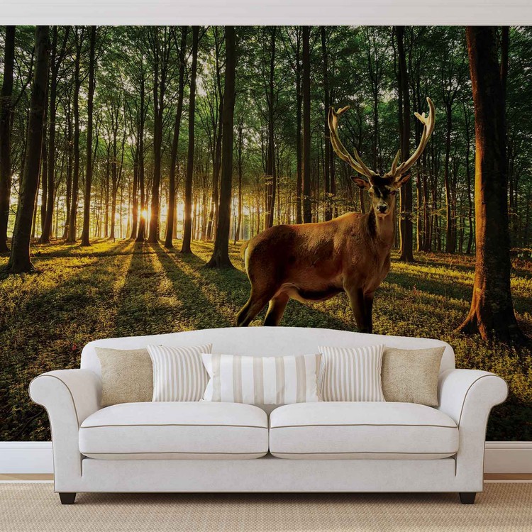 Deer Forest Trees Nature Wallpaper Mural