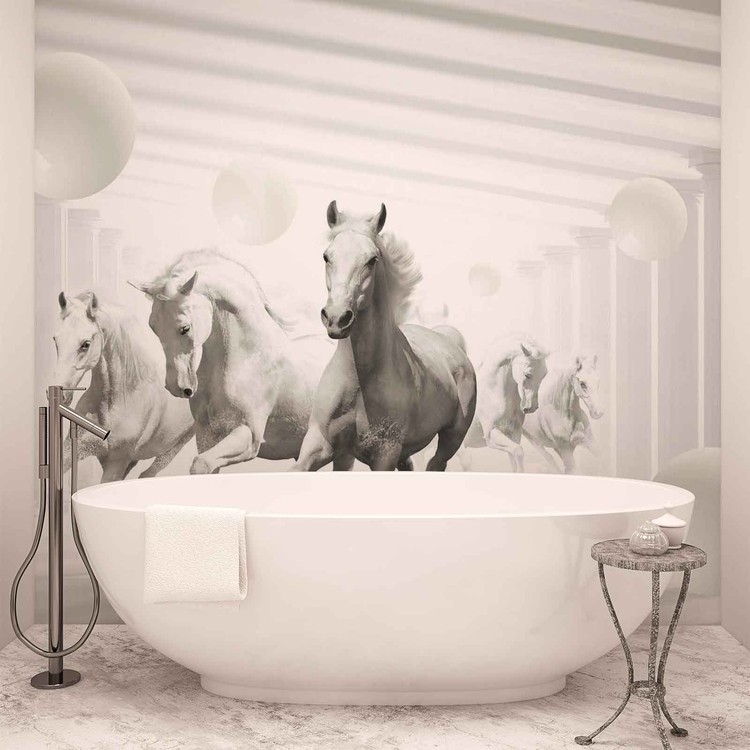 Horses White Spheres Wallpaper Mural