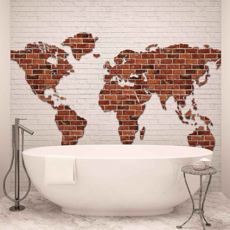 Brick Wall World Map Wallpaper Mural