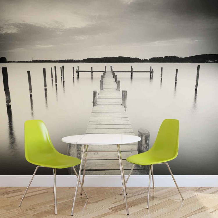 Ταπετσαρία Naturaleza Agua Lago Embarcadero Negro Blanco