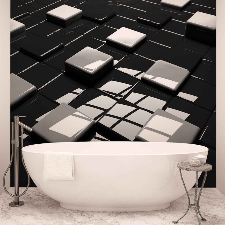 Modern Abstract Squares Black White Wallpaper Mural