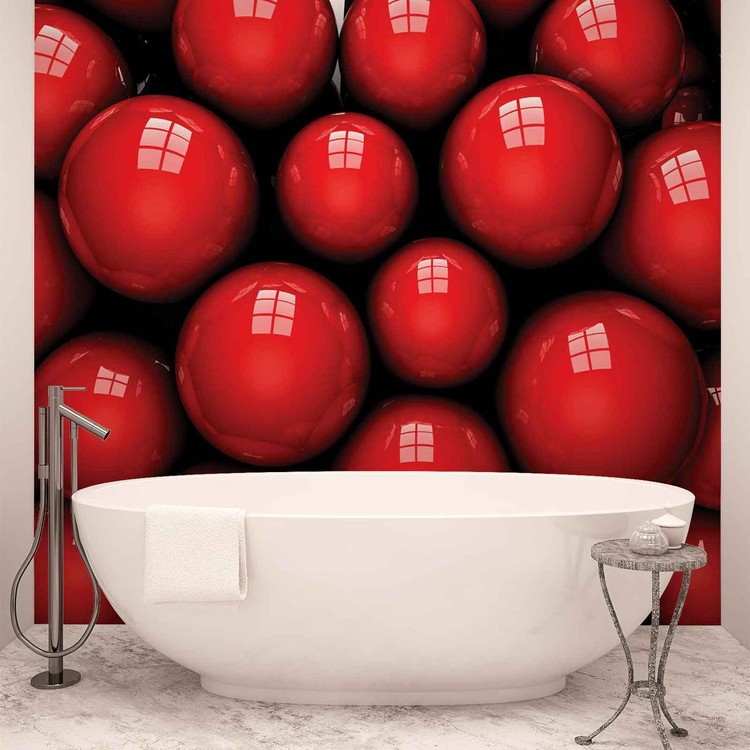 Abstract Modern Red Balls Wallpaper Mural