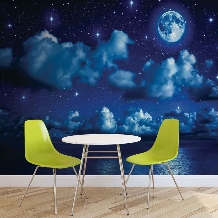 Ταπετσαρία Sky Moon Clouds Stars Night Sea