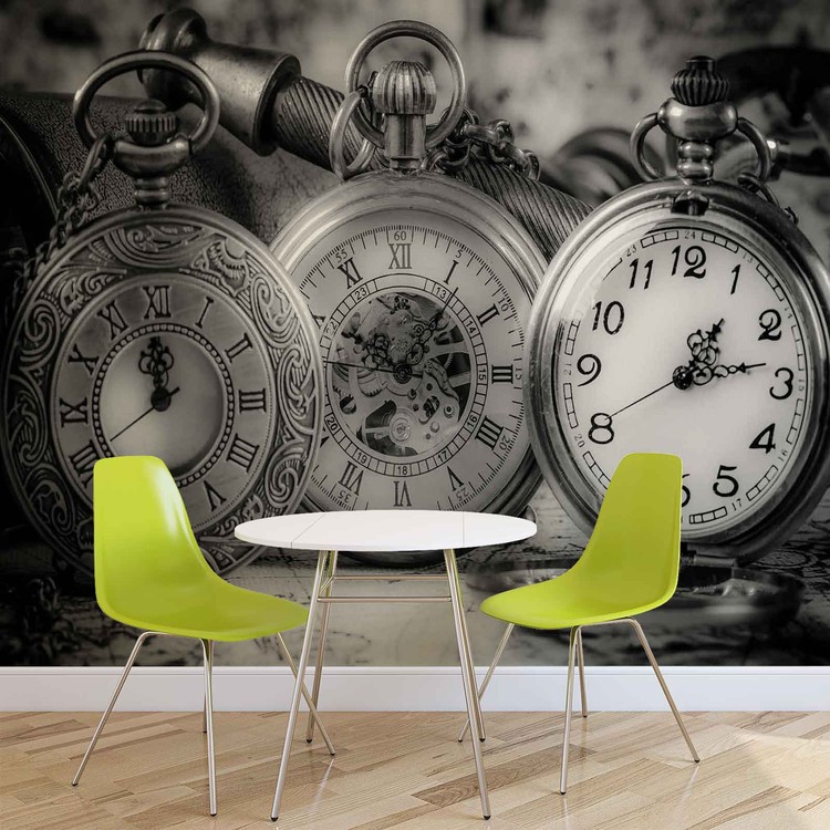 Watches Clocks Black White Wallpaper Mural