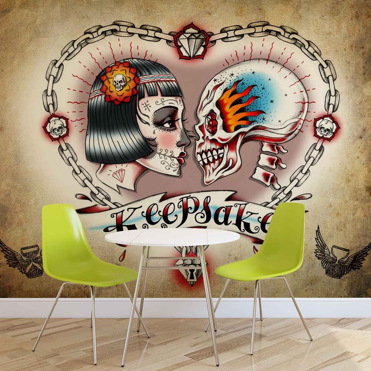 Skull Heart Tattoo Wallpaper Mural
