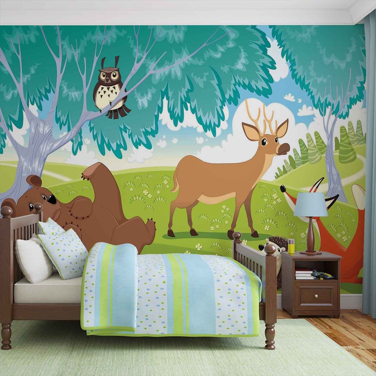 Animals In Forest Wallpaper Mural