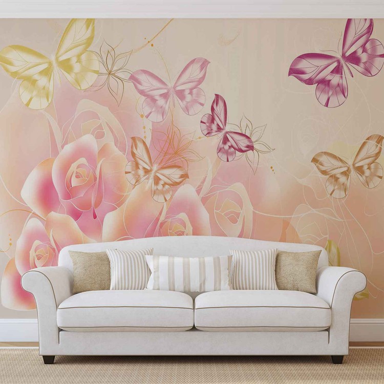 Ταπετσαρία Butterflies Flowers Roses