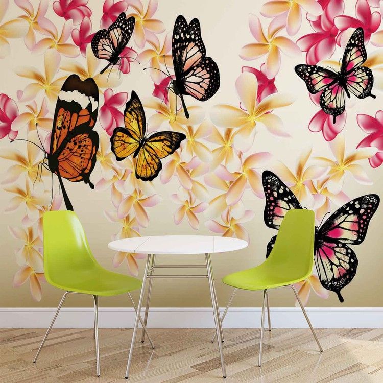 Butterflies Flowers Wallpaper Mural