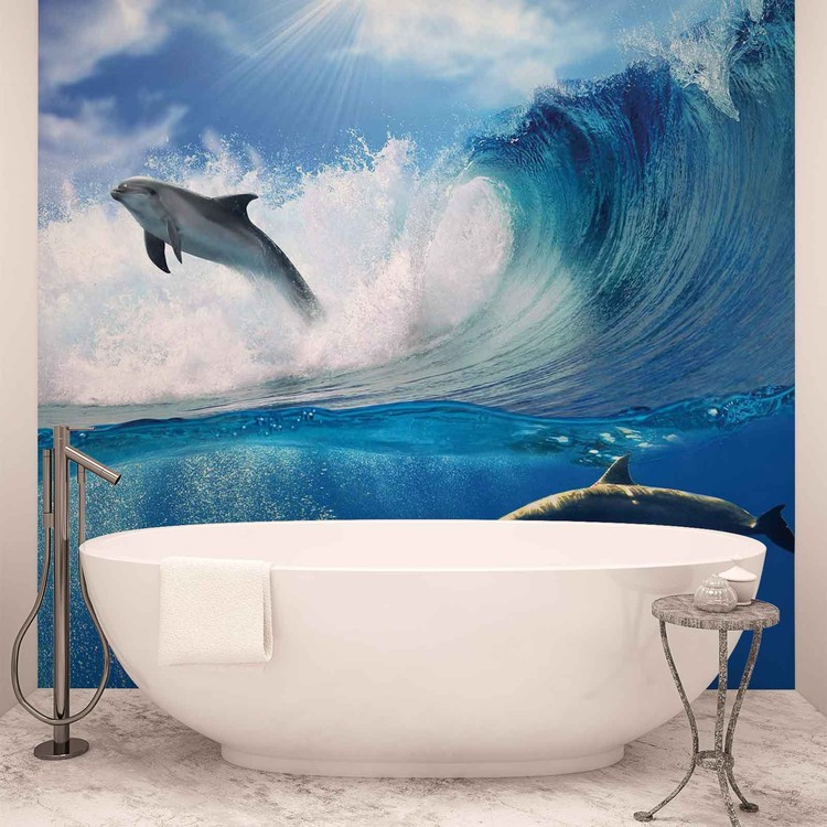 Wall Mural Dolphins Sea Wave Nature