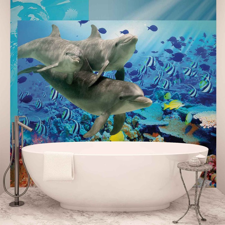 Wall Mural Dolphins Tropical Fish