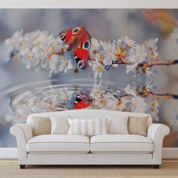 Butterfly Flower Scene Wallpaper Mural