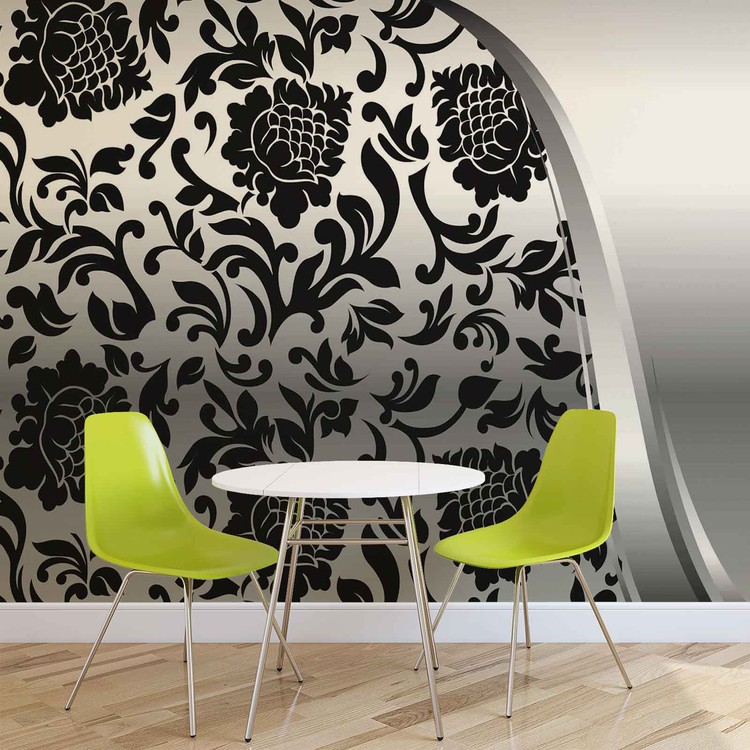 Ταπετσαρία Black Silver Flower Pattern