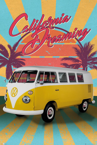 Poster VW Camper Cali Retro Wall Art 3+1 FREE Europosters