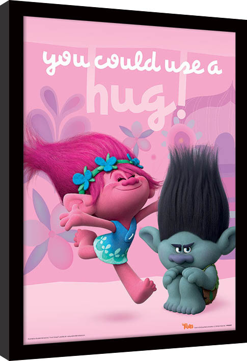 Framed poster Trolls - Hug