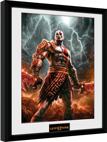 Κορνιζαρισμένη αφίσα God of War - Kratos Lightening